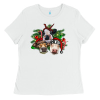 White christmas cows with tree Ladies Tee - RanaPortraitStore