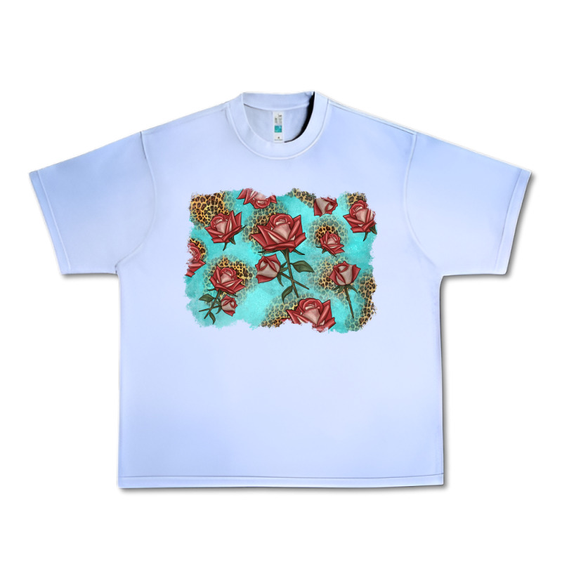 Red Roses With Leopard Background Urban Heavy Tee by LillyAllenDesigns | Teevron