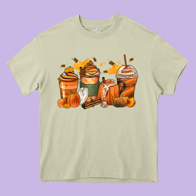 Pumpkin Spice Latte Coffee Cups Heavy Core Tee Designed By Zillion Design Studio