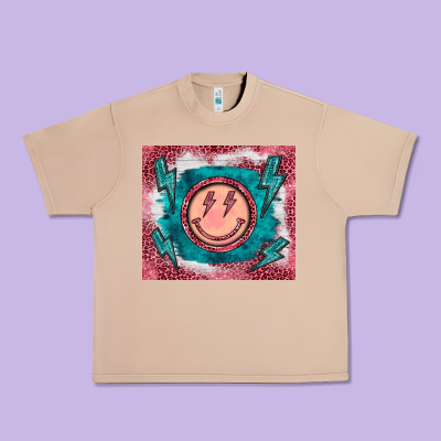 Western Lightning Bolt Smiling Face Turquoise Urban Heavy Tee Designed By Barkaloodesign
