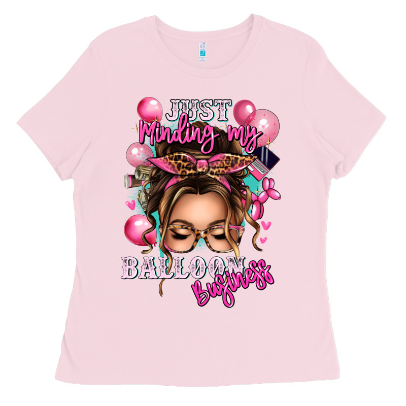 Just Minding My Balloon Business Messy Bun Ladies Tee by texasbilliewilder | Teevron