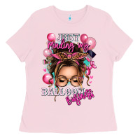Bubblegum Pink just minding my balloon business messy bun Ladies Tee - texasbilliewilder