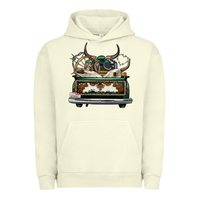 Cowhide And Hunter Truck Olivia Urban Hoodie by OliviaCreatesArt | Teevron
