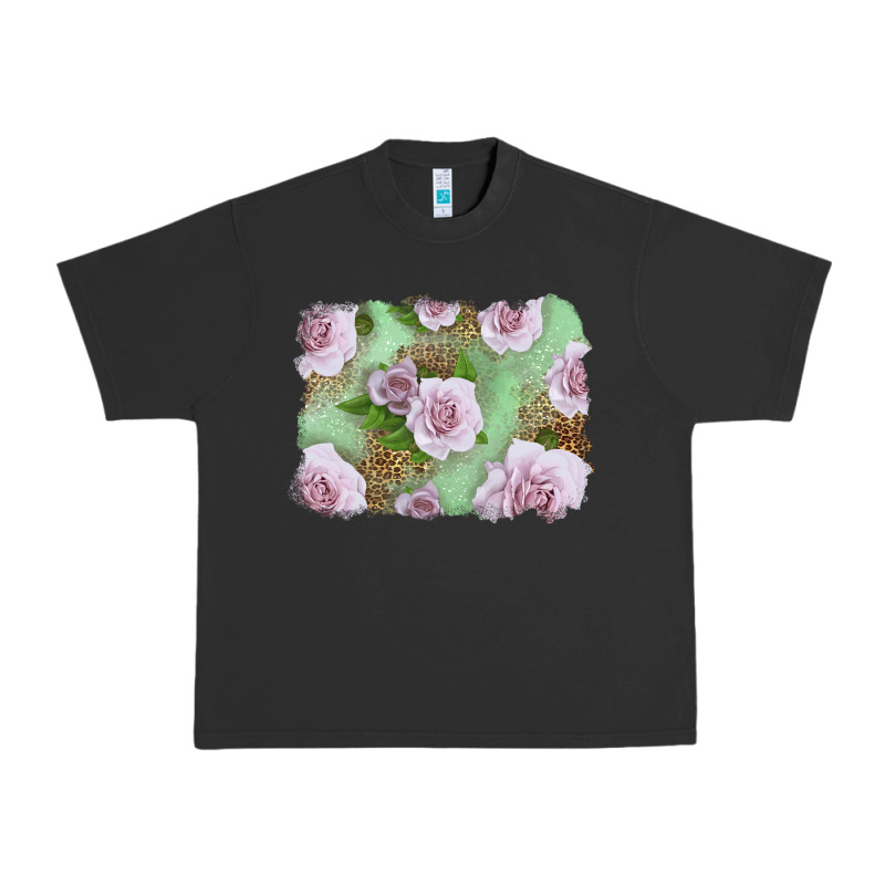 Pink Roses With Leopard Background Urban Heavy Tee by LillyAllenDesigns | Teevron