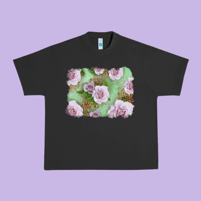 Pink Roses With Leopard Background Urban Heavy Tee Designed By Lillyallendesigns