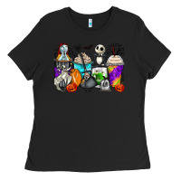Black halloween cartoon characters coffee cups Ladies Tee - Zillion Design Studio
