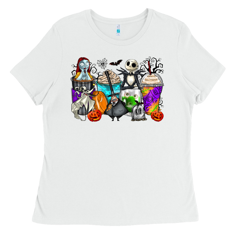 Halloween Cartoon Characters Coffee Cups Ladies Tee by Zillion Design Studio | Teevron
