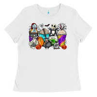 White halloween cartoon characters coffee cups Ladies Tee - Zillion Design Studio
