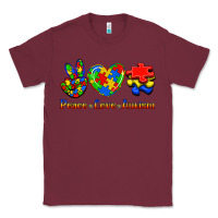 Burgundy Peace Love Autism Classic Tee - Jasminsmagicworld