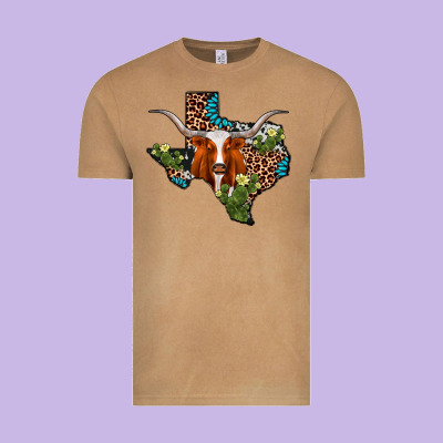 Longhorn Texas Map Vintage Tee Designed By Adodesignshop