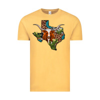 Vintage Mustard longhorn texas map Vintage Tee - AdoDesignShop