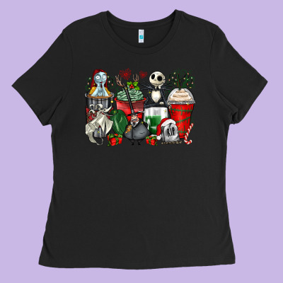 Christmas Cartoon Characters Coffee Cups Ladies Tee Designed By Zillion Design Studio