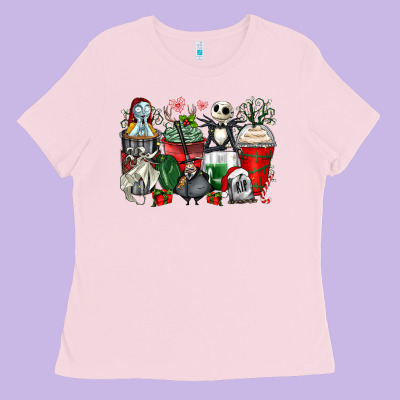 Christmas Cartoon Characters Coffee Cups Ladies Tee Designed By Zillion Design Studio