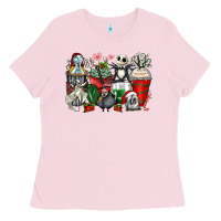 Bubblegum Pink Christmas cartoon characters coffee cups Ladies Tee - Zillion Design Studio
