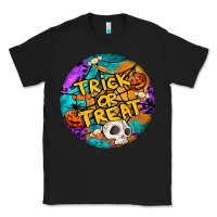 Black Trick Or Treat Hallowen Round Classic Tee - LillyAllenDesigns