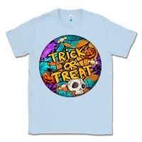 Dusty Blue Trick Or Treat Hallowen Round Classic Tee - LillyAllenDesigns