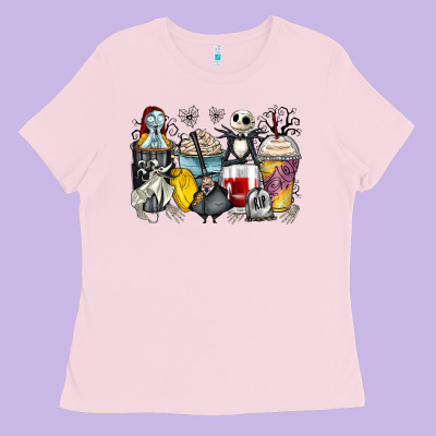 Cartoon Characters Coffee Cups Ladies Tee Designed By Zillion Design Studio