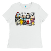 White cartoon characters coffee cups Ladies Tee - Zillion Design Studio