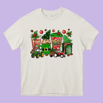 Christmas Tractor Coffee Cups Heavy Core Tee Designed By Texasbilliewilder
