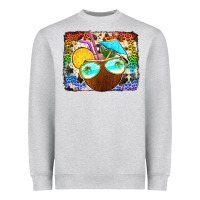 Heather Grey coconut drink with sunglasses Heavyweight Sweatshirt - Jasminsmagicworld