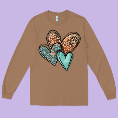 Western Love Hearts Long Sleeve Tee Designed By Maliassmallbusiness