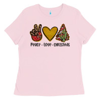 Bubblegum Pink peace love christmas Ladies Tee - JahusDesignShop