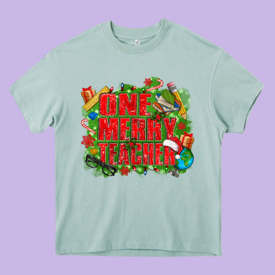 One Merry Teacher Heavy Core Tee Designed By Texasbilliewilder