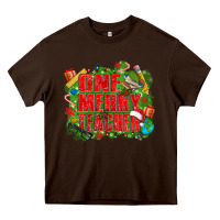Chocolate Brown one merry teacher Heavy Core Tee - texasbilliewilder