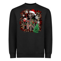 Black Skeleton with coffee cup Christmas Heavyweight Sweatshirt - NancyCooperArtShop