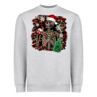 Heather Grey Skeleton with coffee cup Christmas Heavyweight Sweatshirt - NancyCooperArtShop
