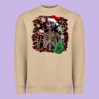 Skeleton With Coffee Cup Christmas Heavyweight Sweatshirt Designed By Nancycooperartshop