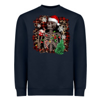 Navy Skeleton with coffee cup Christmas Heavyweight Sweatshirt - NancyCooperArtShop
