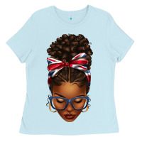 Baby Blue union jack flag afro messy bun Ladies Tee - texasbilliewilder