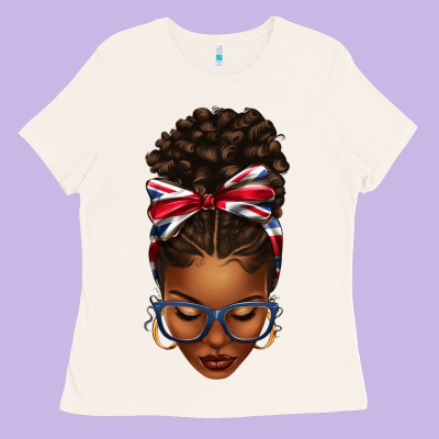 Union Jack Flag Afro Messy Bun Ladies Tee Designed By Texasbilliewilder