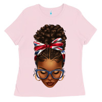 Bubblegum Pink union jack flag afro messy bun Ladies Tee - texasbilliewilder