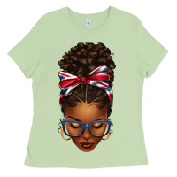 Union Jack Flag Afro Messy Bun Ladies Tee | Teevron