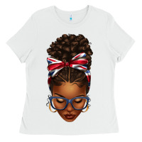 White union jack flag afro messy bun Ladies Tee - texasbilliewilder