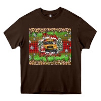 Chocolate Brown Christmas school bus Heavy Core Tee - texasbilliewilder