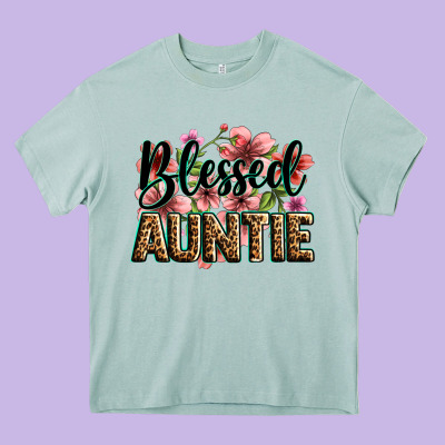 Flowers Blessed Auntie Heavy Core Tee Designed By Zillion Design Studio