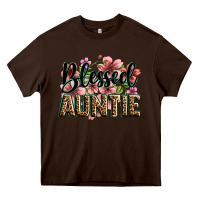 Chocolate Brown flowers blessed auntie Heavy Core Tee - Zillion Design Studio