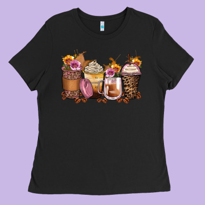 Leopard Rose Glitter Flowers Coffee Cups Ladies Tee Designed By Zillion Design Studio