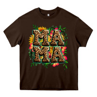 Chocolate Brown floral leopard mama Heavy Core Tee - Zillion Design Studio