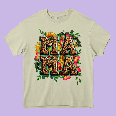 Floral Leopard Mama Heavy Core Tee Designed By Zillion Design Studio