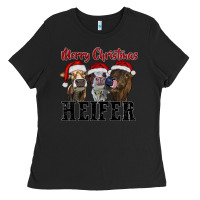 Black merry christmas heifer Ladies Tee - RanaPortraitStore