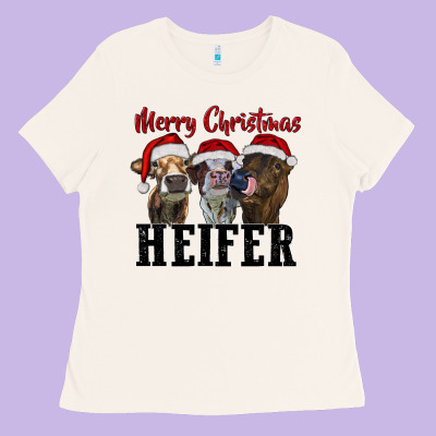Merry Christmas Heifer Ladies Tee Designed By Ranaportraitstore