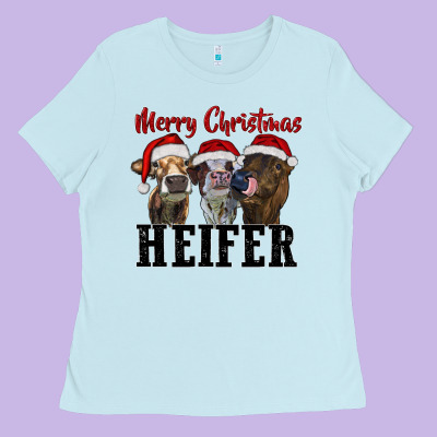 Merry Christmas Heifer Ladies Tee Designed By Ranaportraitstore