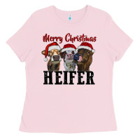 Bubblegum Pink merry christmas heifer Ladies Tee - RanaPortraitStore
