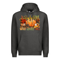 Charcoal Heather Just a girl who loves Fall Premium Hoodie - NancyCooperArtShop