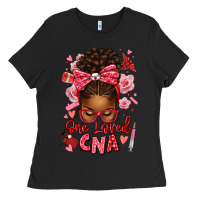 Black one loved cna afro messy bun Ladies Tee - texasbilliewilder