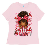 Bubblegum Pink one loved cna afro messy bun Ladies Tee - texasbilliewilder